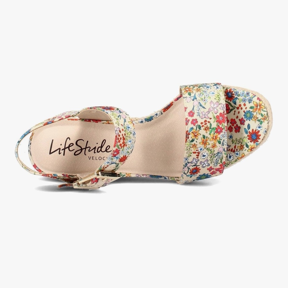 Floral Women's life stride tango 2 sandal. Three inch wedge heels. Size 9.5 - Picture 6 of 12